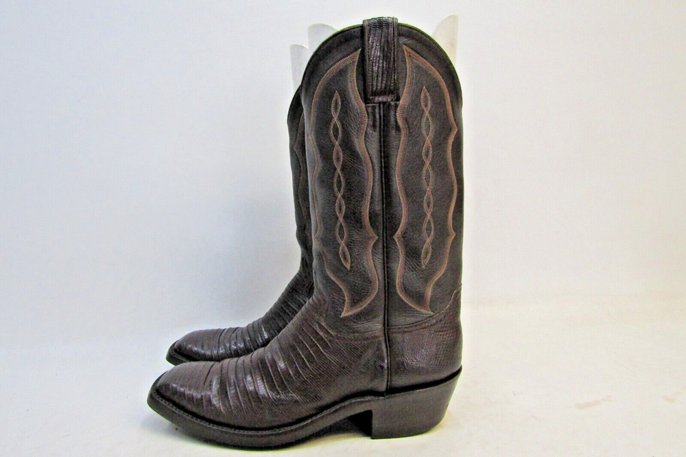 Custom Made Mens Size 10 B Narrow Width Brown Leather Teju Lizard Cowboy Boots